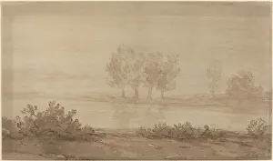Landscape - Four Trees beyond a River. Creator: Alphonse Legros Landscape - Four Trees beyond a River. Creator: Alphonse Legros