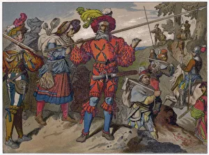 Landsknechts from the 16th century, 19th century.Artist: Ludwig Burger Landsknechts from the 16th century, 19th century.Artist: Ludwig Burger