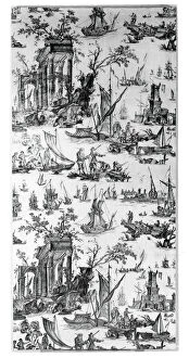 Copper Plate Printing Gallery: Le Port de Mer (The Seaport) (Furnishing Fabric), Nantes, c. 1780. Creator: Unknown