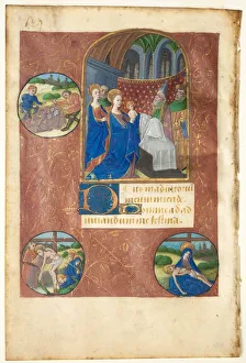 Leaf from a Book of Hours: Presentation in the Temple with Roundels of the Casting of Lots Leaf from a Book of Hours: Presentation in the Temple with Roundels of the Casting of Lots