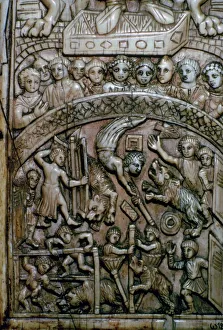 Detail of a leaf of a Byzantine ivory diptych showing men and bears at the circus Detail of a leaf of a Byzantine ivory diptych showing men and bears at the circus