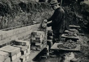 Winston Churchill Laying Bricks, Westerham Print c1945