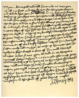 Images Dated 17th October 2006: Letter from Henry VIII to Cardinal Wolsey, c1518. Artist: King Henry VIII