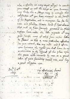 Images Dated 6th July 2006: A letter by Oliver Cromwell to Cardinal Mazarin, 4 December 1657, (1899)