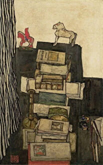 Fin De Siecle Gallery: Still Life with Books (Schieles Desk), 1914. Artist: Schiele, Egon (1890?1918)