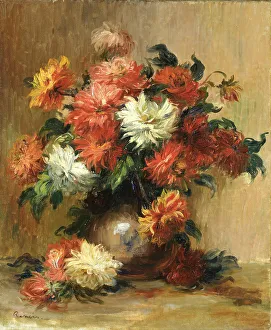 Still life with dahlias, ca. 1886-1890. Artist: Renoir, Pierre Auguste (1841-1919) Still life with dahlias, ca. 1886-1890. Artist: Renoir, Pierre Auguste (1841-1919)