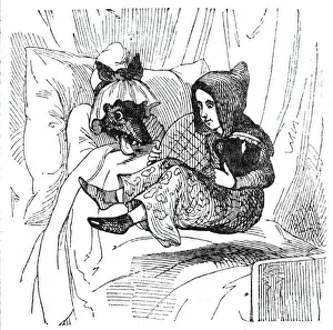 Little Red Riding Hood and the wolf disguised as her grandmother, 1842. Creator: Unknown Little Red Riding Hood and the wolf disguised as her grandmother, 1842. Creator: Unknown