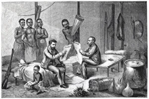 Livingstone and Stanley receiving newspapers in Central Africa, 1871-1873. Artist