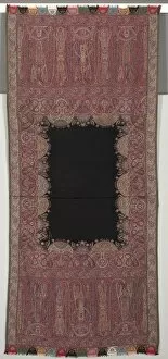 Long Shawl with Black Center and Exotic Four-Sided Gallery in Chinoiserie Style, 1840s