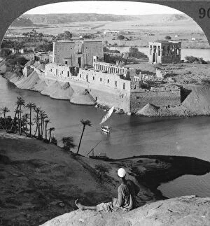 Ancient Egyptian Architecture Collection: Looking down on the island of Philae and its temples, Egypt, 1905. Artist: Underwood & Underwood