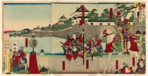 Letterbox Format Gallery: Lord Oda Nobunaga Viewing the Restoration of Kiyosu Castle (Oda Nobunaga ko Kiyosujo... 1888)