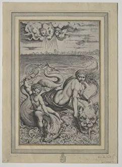 Love and Cupid Carried by Dolphins, 1500s. Creator: Marco Dente (Italian, c. 1486-1527) Love and Cupid Carried by Dolphins, 1500s. Creator: Marco Dente (Italian, c. 1486-1527)