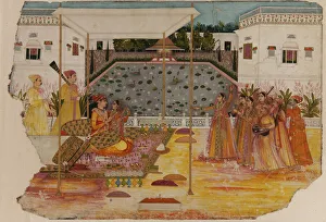 Lovers on a garden terrace; musicians and attendants, 18th century. Creator: Unknown Lovers on a garden terrace; musicians and attendants, 18th century. Creator: Unknown