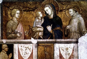Motherhood Gallery: Madonna and Child between St Francis and St John the Evangelist, c1320s. Artist: Pietro Lorenzetti
