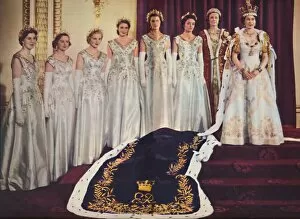 Queen Of Britain Windsor Gallery: Her Majesty the Queen with her Mistress of the Robes and the six Maids of Honour, 1953