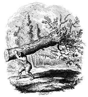 Images Dated 18th July 2007: Man carrying a large tree trunk on his shoulder, 19th century.Artist: George Cruikshank