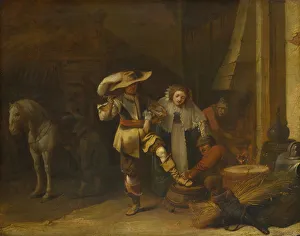 A Man and a Woman in a Stableyard, 1630s. Artist: Quast, Pieter (1605-1647) A Man and a Woman in a Stableyard, 1630s. Artist: Quast, Pieter (1605-1647)