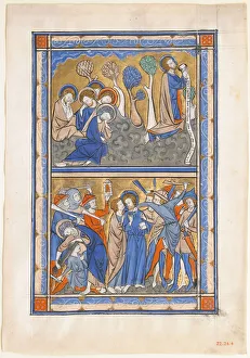 Manuscript Leaf with the Agony in the Garden and Betrayal of Christ, from a Royal Psalter Manuscript Leaf with the Agony in the Garden and Betrayal of Christ, from a Royal Psalter