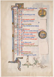 Manuscript Leaf with June Calendar, from a Royal Psalter, 13th century. Creator: Unknown Manuscript Leaf with June Calendar, from a Royal Psalter, 13th century. Creator: Unknown