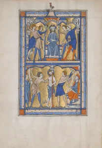 Manuscript Leaf with the Mocking and Flagellation of Christ, from a Royal Psalter Manuscript Leaf with the Mocking and Flagellation of Christ, from a Royal Psalter