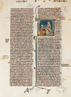 Manuscript Gallery: Manuscript Leaf with Opening of The Book of Nehemias, from a Bible, French, ca. 1280-1300