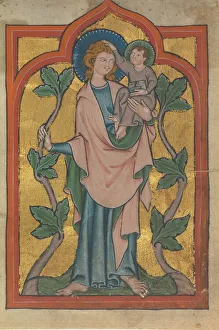 Manuscript Leaf with Saint Christopher Bearing Christ, German or Swiss Manuscript Leaf with Saint Christopher Bearing Christ, German or Swiss