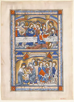 Manuscript Leaf with the Last Supper and the Washing of the Apostles Feet Leaf Manuscript Leaf with the Last Supper and the Washing of the Apostles Feet Leaf