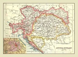 Prints of Map of Austria-Hungary, 1902. The Austro-Hungarian Empire including Bosnia, Transylvania, Bohemia, Dalmatia, Silesia, with inset of Vienna. From The Century Atlas of the World Hungary Prints: Austro-Hungarian Empire Map Print, 1902