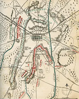 Map of the Battle of Gettysburg, Pennsylvania, 1-3 July 1863 (1862-1867).Artist: Charles Sholl Map of the Battle of Gettysburg, Pennsylvania, 1-3 July 1863 (1862-1867).Artist: Charles Sholl