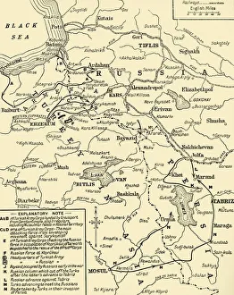 Map of the border between Russia and Turkey, First World War, (c1920). Creator: Unknown Map of the border between Russia and Turkey, First World War, (c1920). Creator: Unknown
