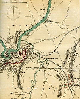 Map of Chattanooga and its defences, Tennessee, 1862-1867.Artist: Charles Sholl