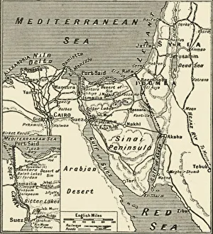 Map of Egypt and the Sinai Peninsula, 1917. Creator: Unknown Map of Egypt and the Sinai Peninsula, 1917. Creator: Unknown