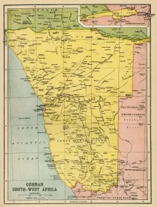 Map of German South West Africa, First World War, (c1920). Creator: John Bartholomew & Son Map of German South West Africa, First World War, (c1920). Creator: John Bartholomew & Son