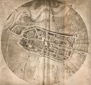 A map representing the town of Imola, Italy, c1472-c1519 (1883). Artist: Leonardo da Vinci A map representing the town of Imola, Italy, c1472-c1519 (1883). Artist: Leonardo da Vinci