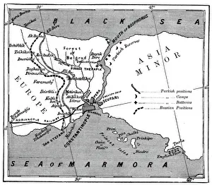 A map showing the positions of Russian and Turkish lines outside Constantinople, 1900 A map showing the positions of Russian and Turkish lines outside Constantinople, 1900