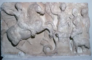 Marble votive relief of a Hero Rider from the Cyclades Marble votive relief of a Hero Rider from the Cyclades