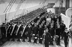 Images Dated 25th August 2009: A marching out battalion parade on board the training ship HMS Lion, 1896. Artist: WM Crockett