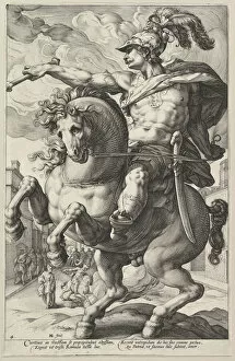 Ancient Roman Gallery: Marcus Curtius, from the series The Roman Heroes, 1586. Creator: Hendrik Goltzius