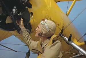 Life Jacket Gallery: Marine lieutenant by the power towing plane for the gliders at Parris Island, S.C. 1942