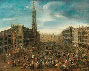 Grote Markt Gallery: Market scene on the Grand Place in Brussels, c. 1670. Creator: Anonymous