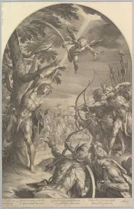 Martyrdom of St. Sebastian, ca. 1600. Creator: Jan Muller Martyrdom of St. Sebastian, ca. 1600. Creator: Jan Muller