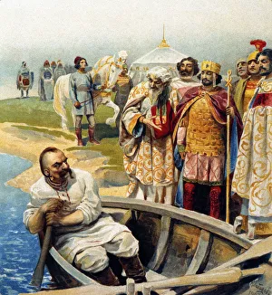 Russian Leader Prints: Svyatoslav I and Emperor John Tzimiskes Print, 1903