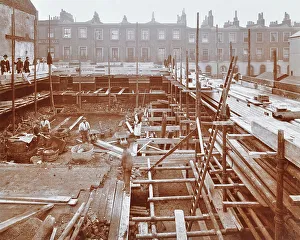 Men building the Camden Town Sub-Station, London, 1908 Print