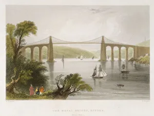 Sailing Boat Gallery: The Menai Bridge, Bangor (North Wales), c1826-c1850