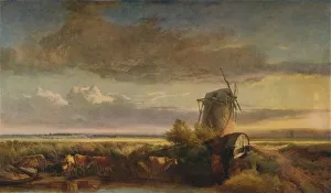 Mills on the Fens, c1853. Artist: Henry Bright Mills on the Fens, c1853. Artist: Henry Bright