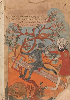 The Monkey Tries Carpentry, Folio from a Kalila wa Dimna, 18th century. Creator: Unknown The Monkey Tries Carpentry, Folio from a Kalila wa Dimna, 18th century. Creator: Unknown