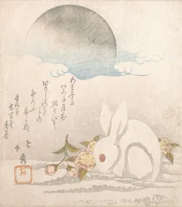 Moon; White Hare in Snow, probably 1819. Creator: Taisosai Hokushu Moon; White Hare in Snow, probably 1819. Creator: Taisosai Hokushu