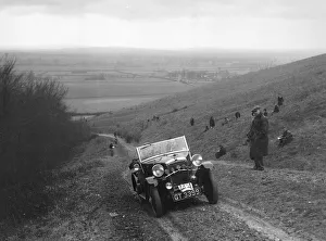 Morris Minor 2-seater competing in a trial, Crowell Hill, Chinnor, Oxfordshire, 1930s Morris Minor 2-seater competing in a trial, Crowell Hill, Chinnor, Oxfordshire, 1930s