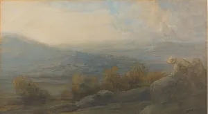Mountain Landscape with two Figures at the Right, 1905. Creator: Alphonse Legros Mountain Landscape with two Figures at the Right, 1905. Creator: Alphonse Legros