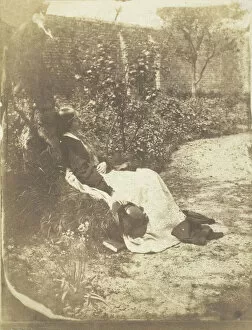 Benjamin R Mullock Gallery: Mrs. Craik Reclining in Garden with Hat and Book, 1848 / 60